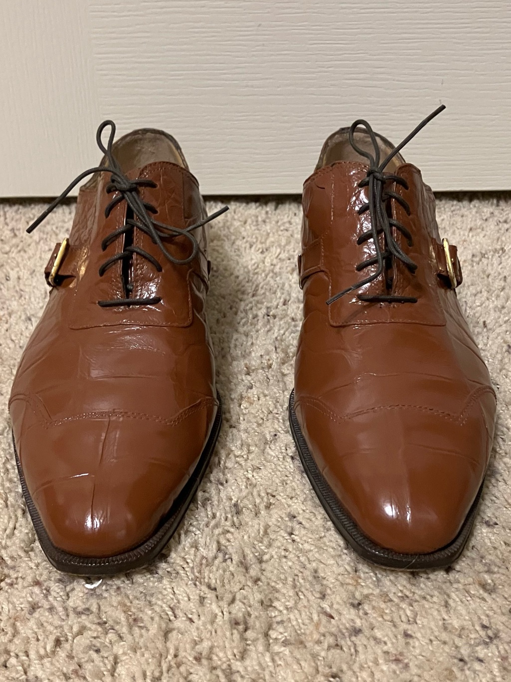 David Eden Genuine Alligator Shoes Oxfords Made In Italy Brown - Sz 12 Excellent